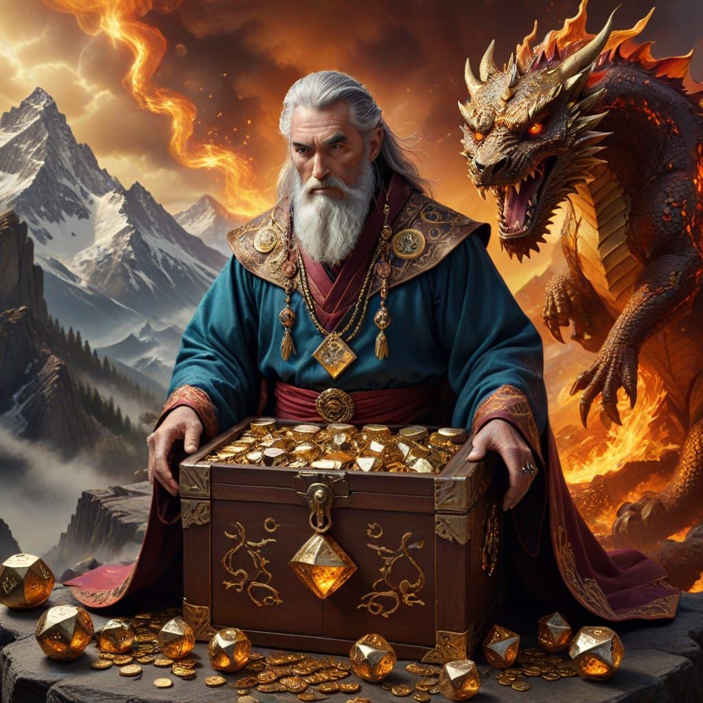 Warlock Guarding Treasure on Fiery Mountain