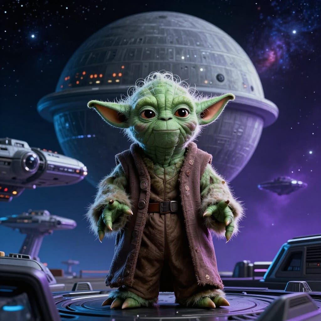 Yoda in Star Wars Scene with Death Star