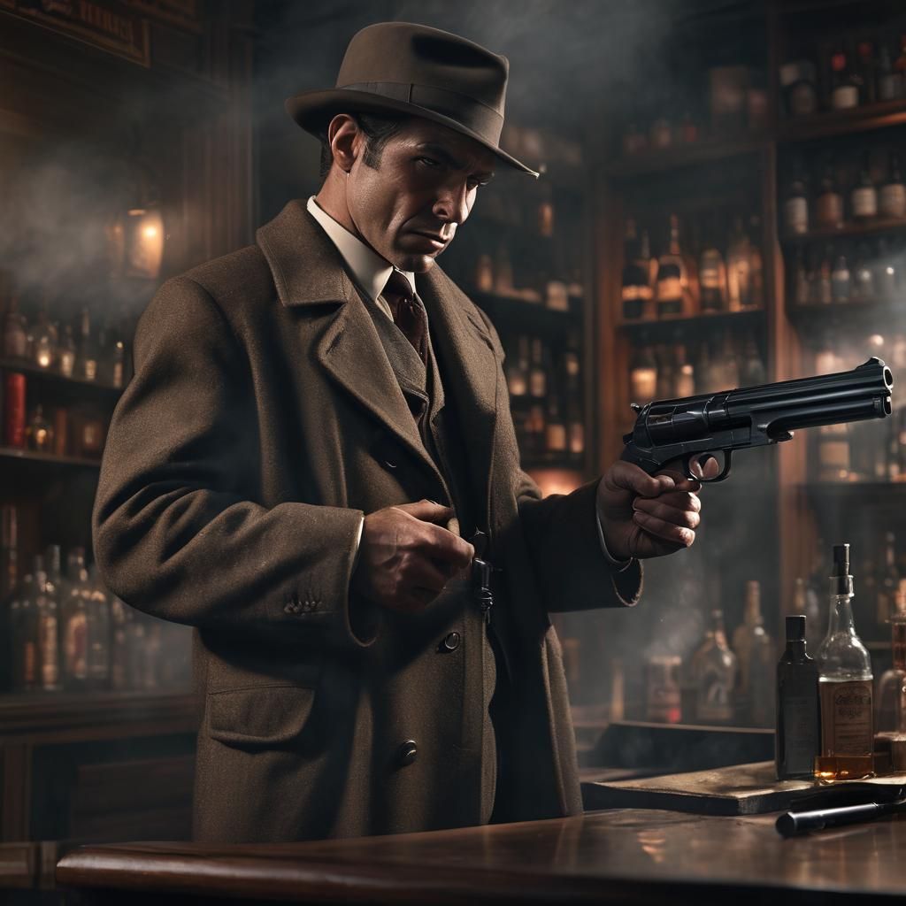 Moody Film Noir: Headless Man with Thompson Gun