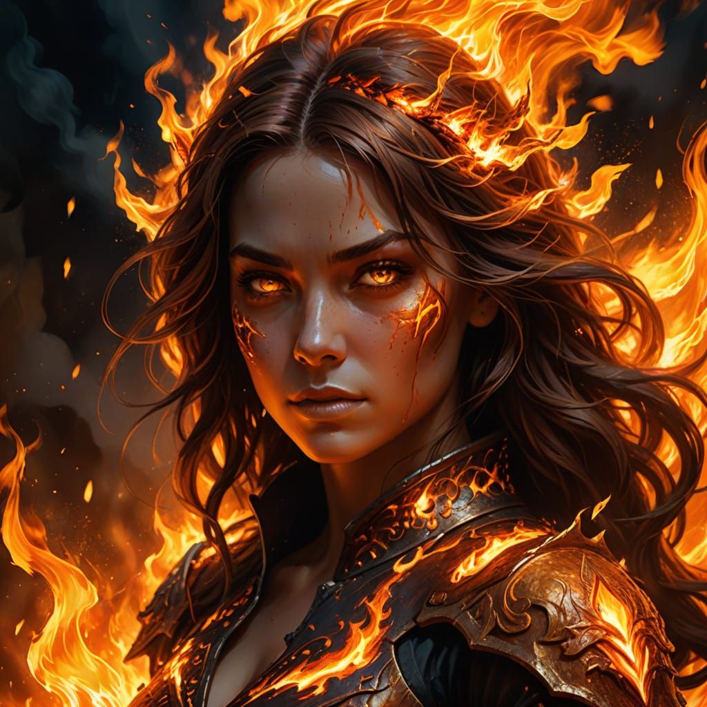 Fiery Female Elemental Portrait in Digital Painting Style