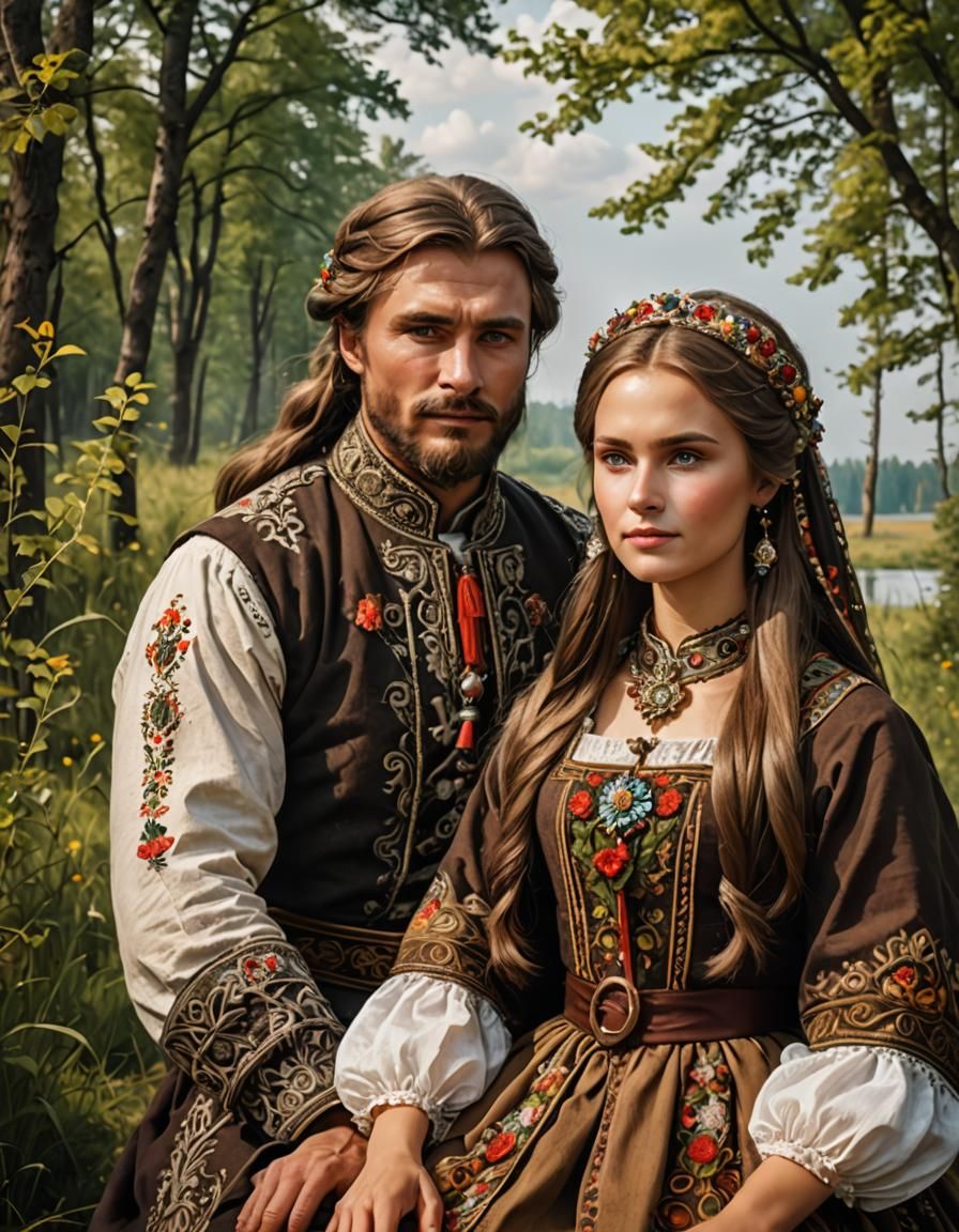 Beautiful Russian Couple in Traditional Dress