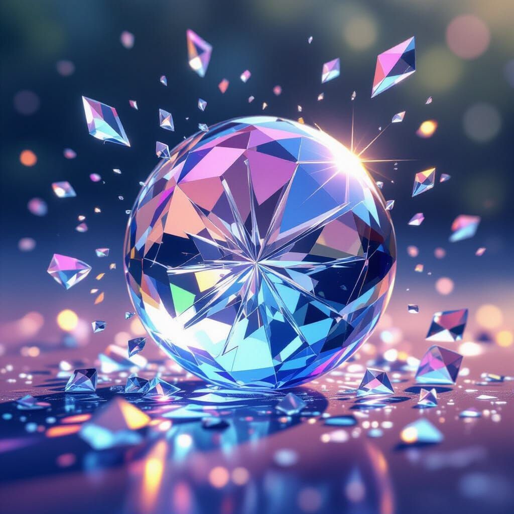 Crystal Ball Explosion in Sparkling Glass Shards