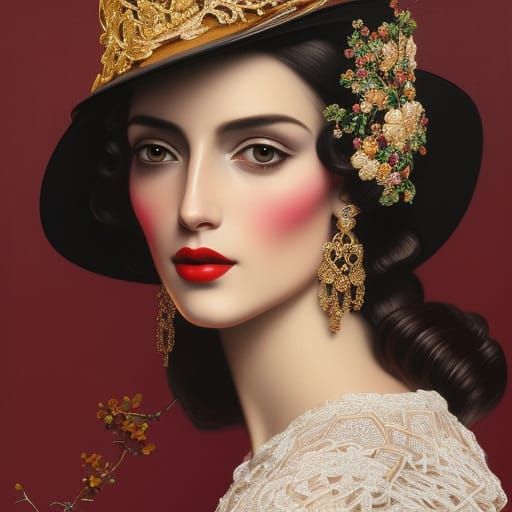 Retro Lace Portrait by Rutkowski, Artgerm, and Mucha