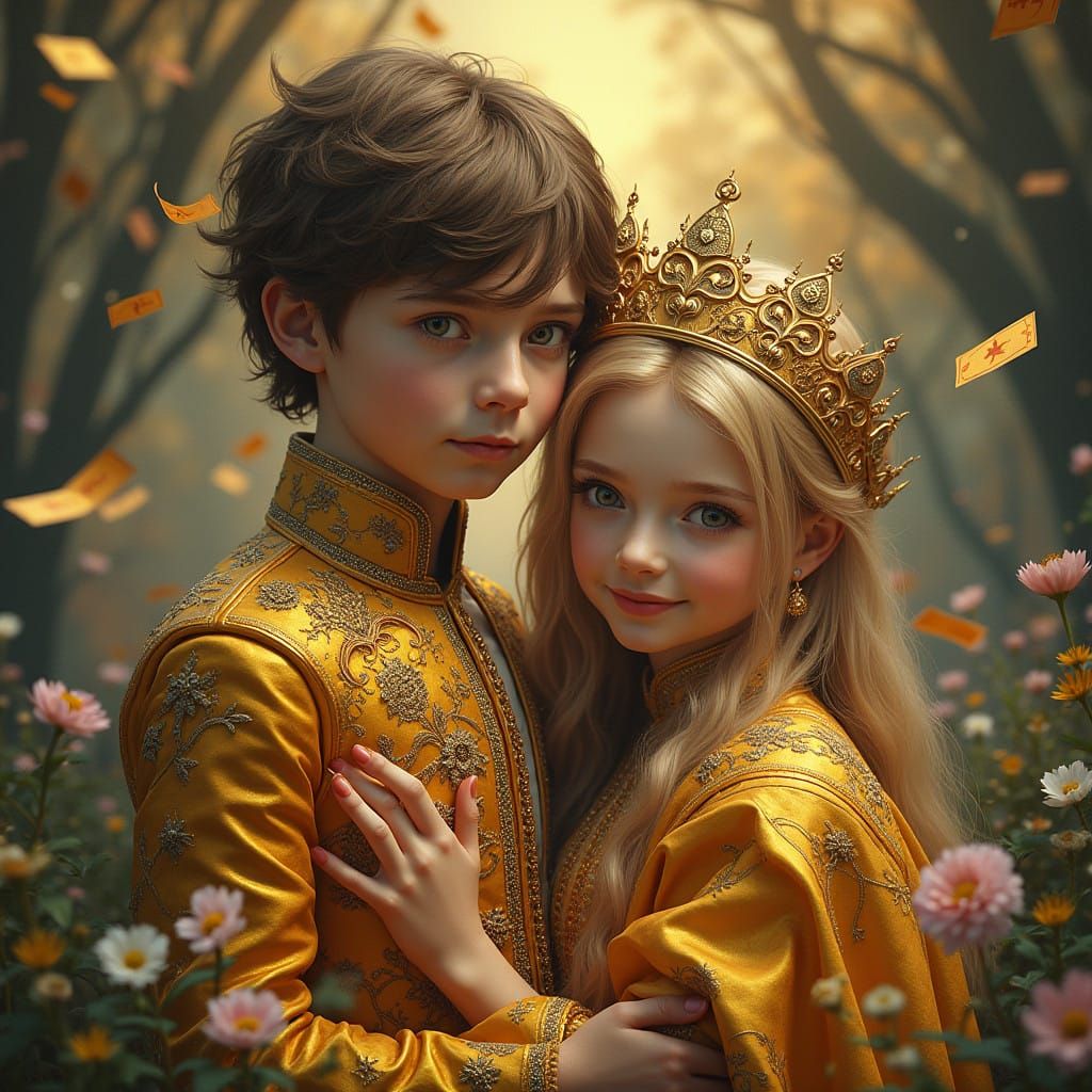 Regal Golden Majesties Entwined with Swirling Currency in Vi...