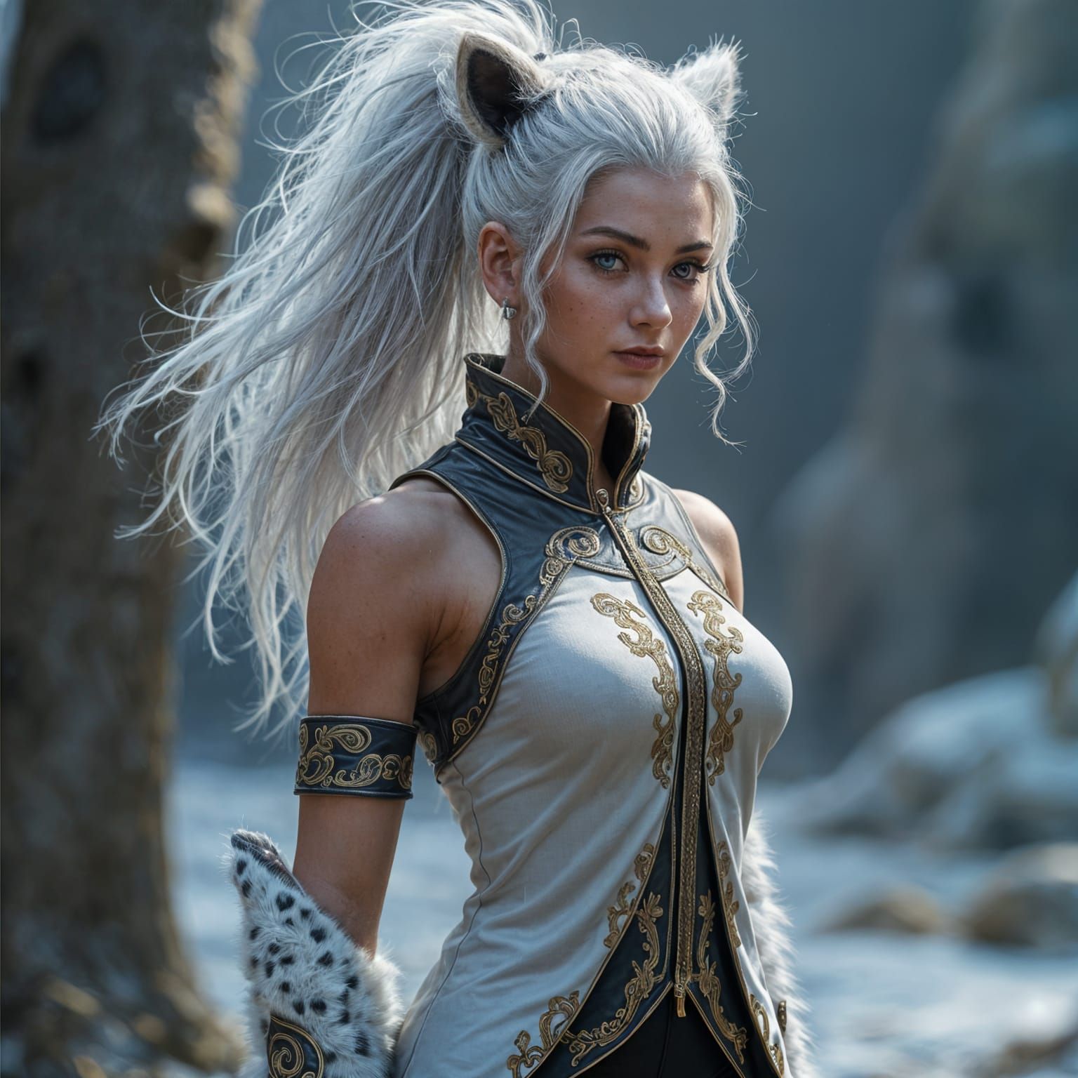 Snow Leopard Woman Portrait in Fantasy Style