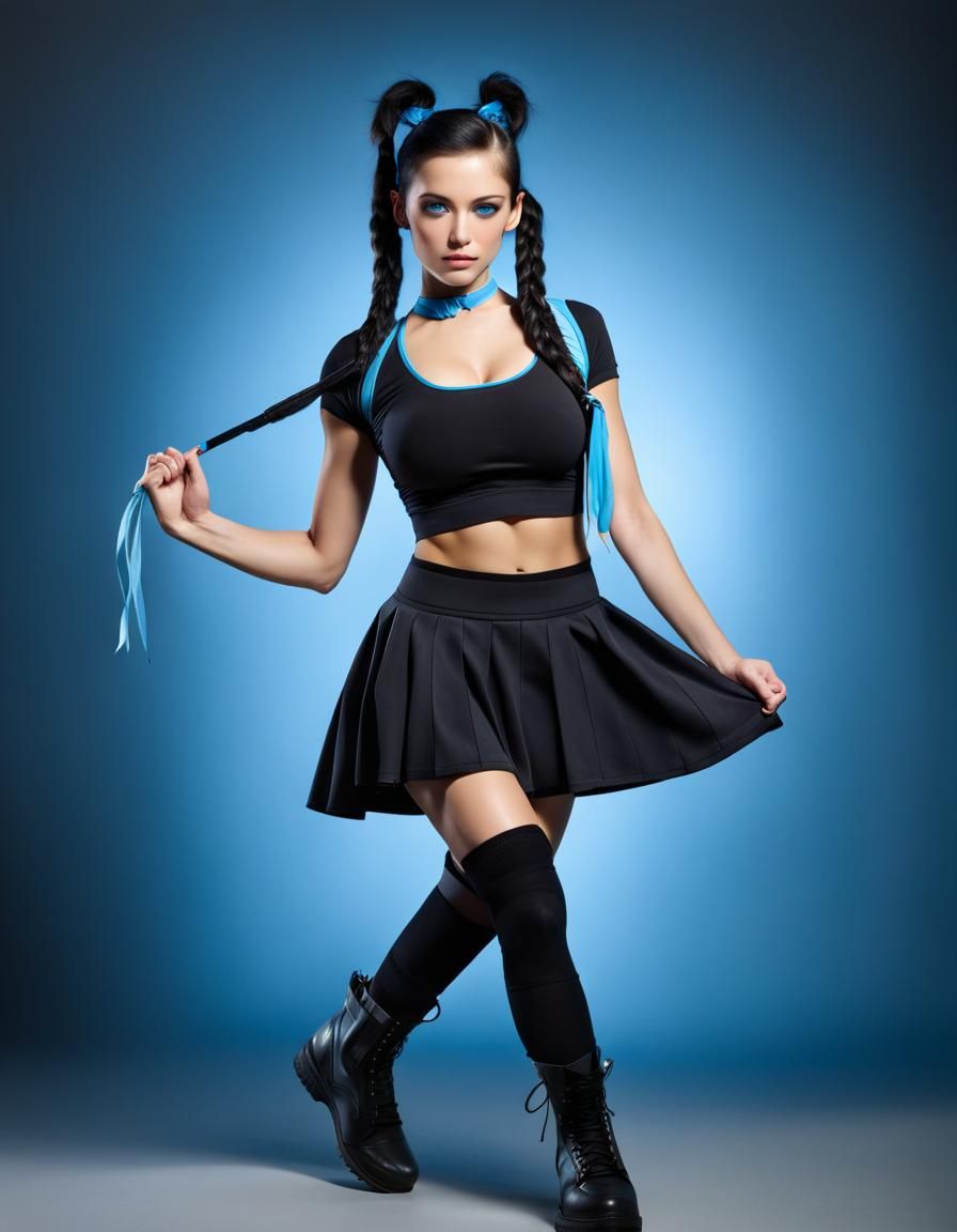 Woman with Pigtails in Sportswear and Boots