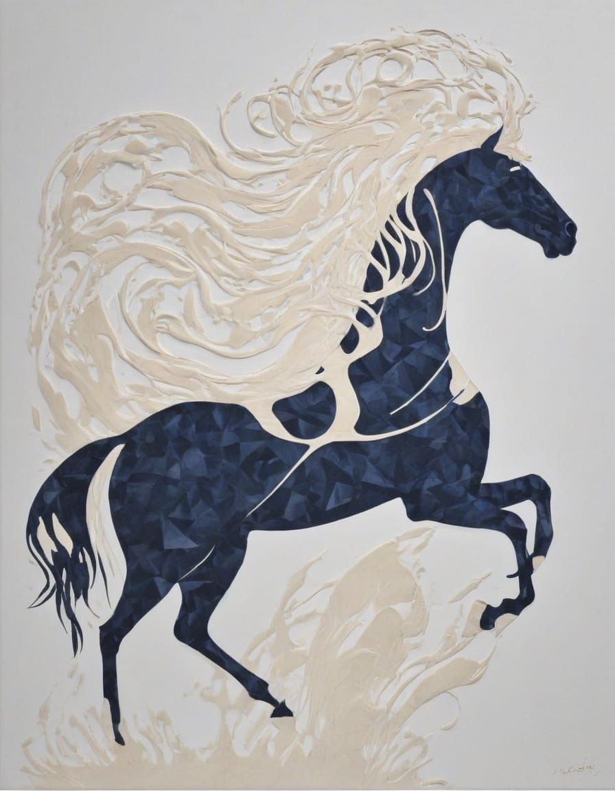 Elegant Minimalist Horse Silhouette in Navy and Ivory