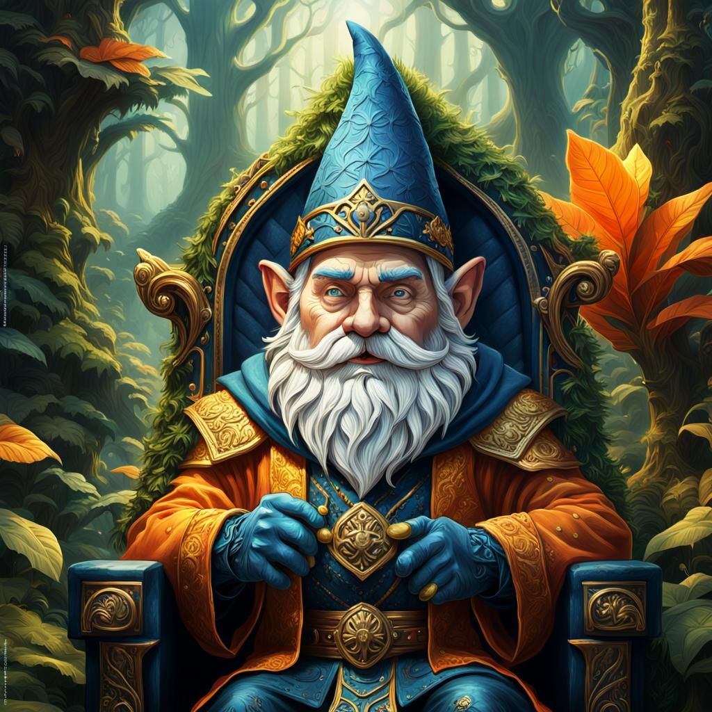 Gnome Emperor Portrait in Lush Forest