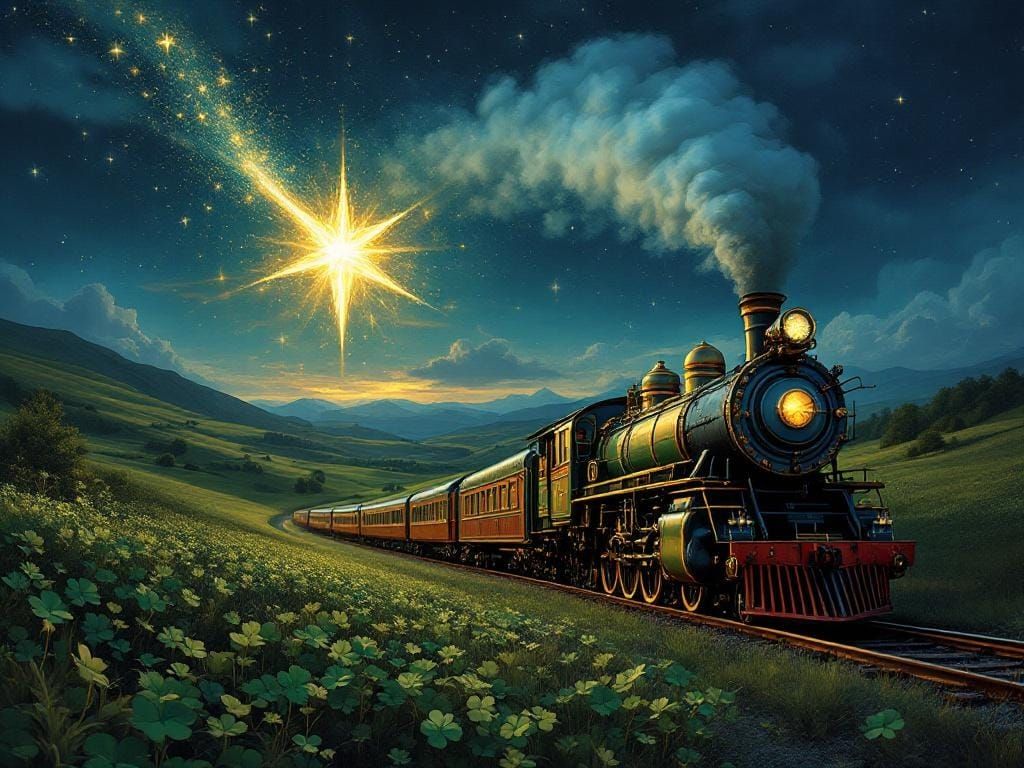 Steampunk Shooting Star Over Emerald Irish Fields