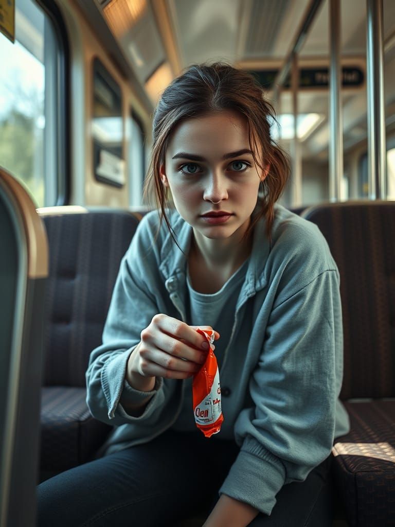 Young Woman's Mischief on a Train Ride