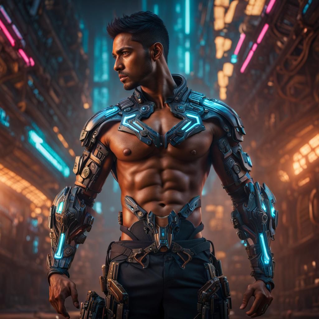 Cybernetic Latino Man in Detailed Matte Painting