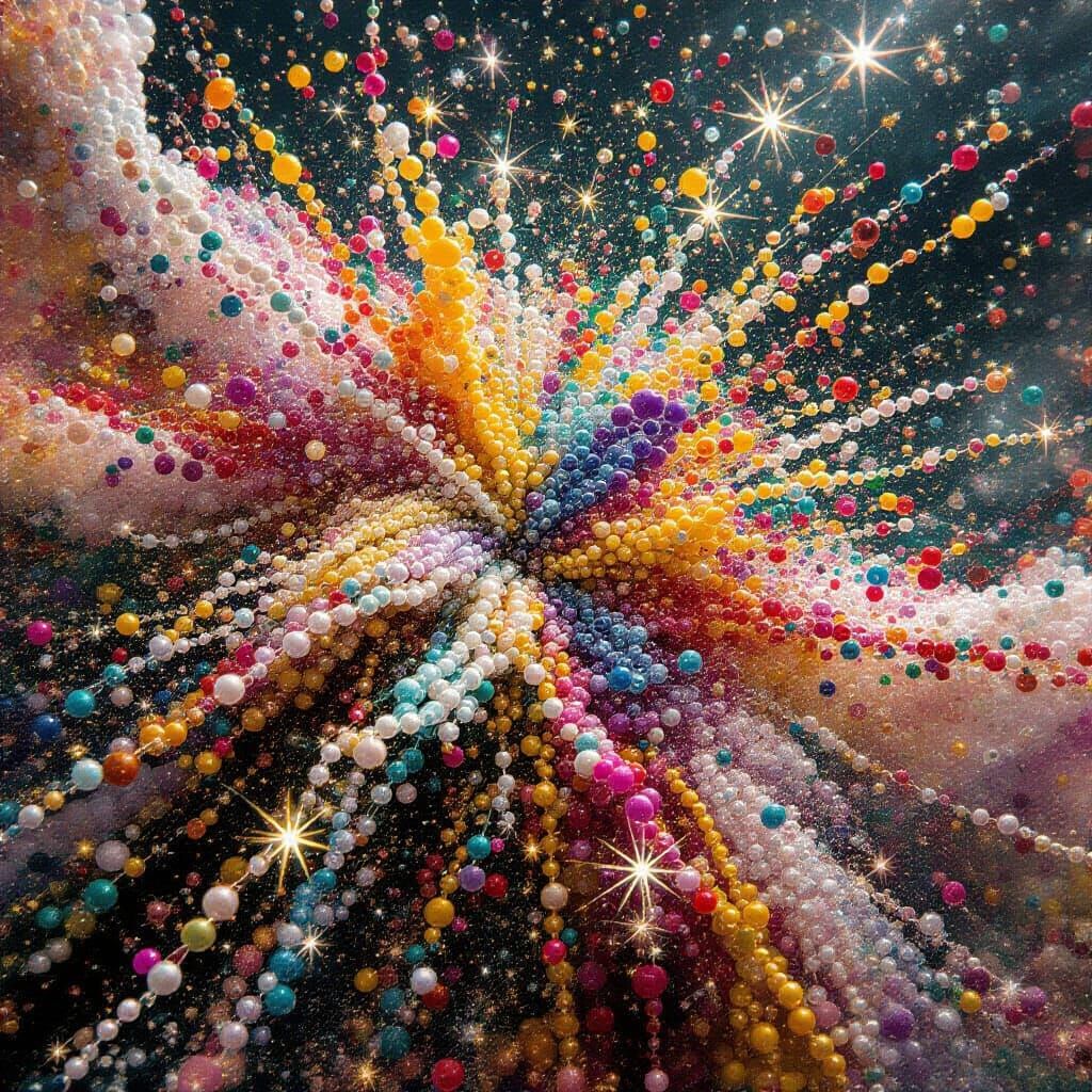 Colorful Beads Explode in Mid-Air: A Freeze-Frame Moment