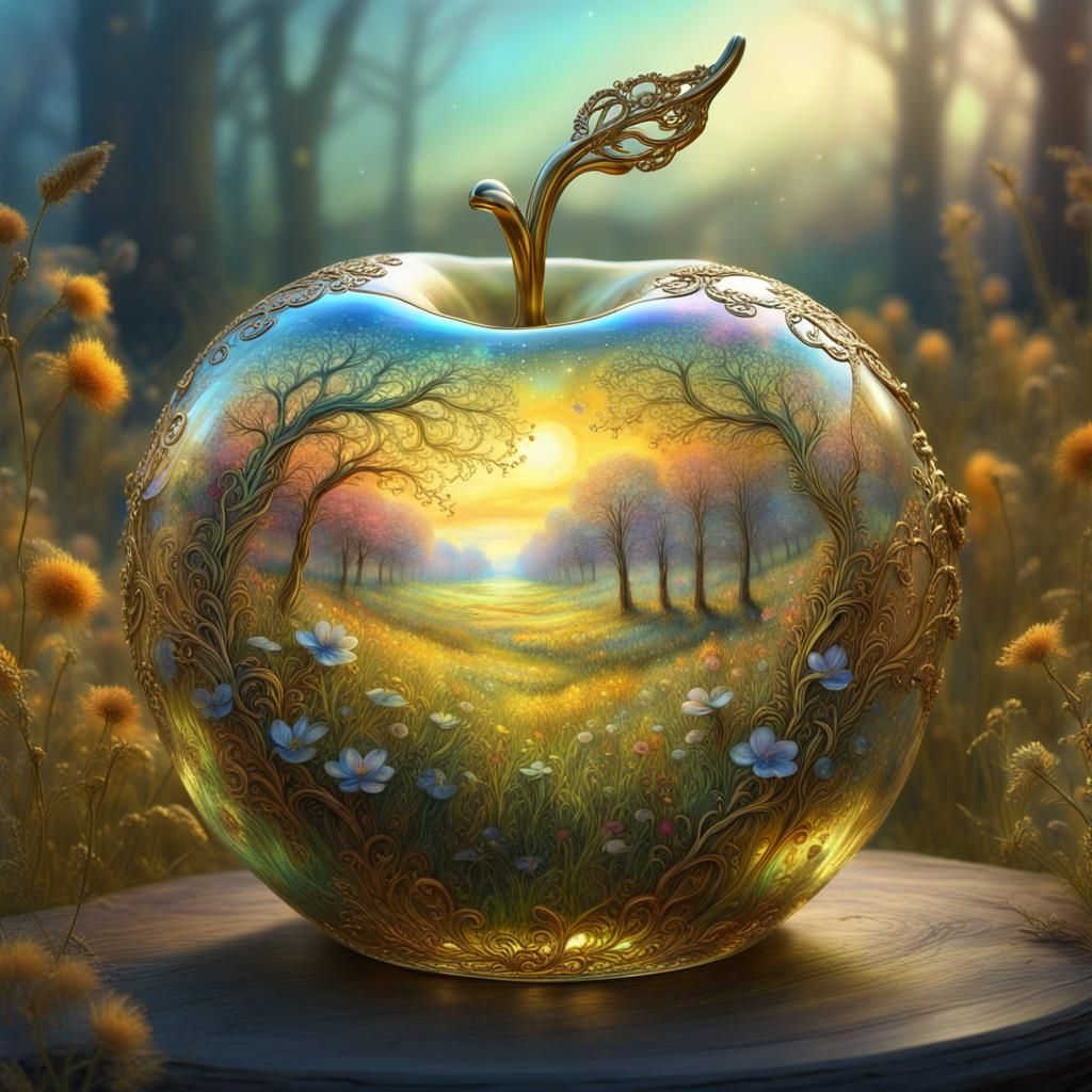 Meadow Inside Golden Apple: Psychedelic Holographic Art
