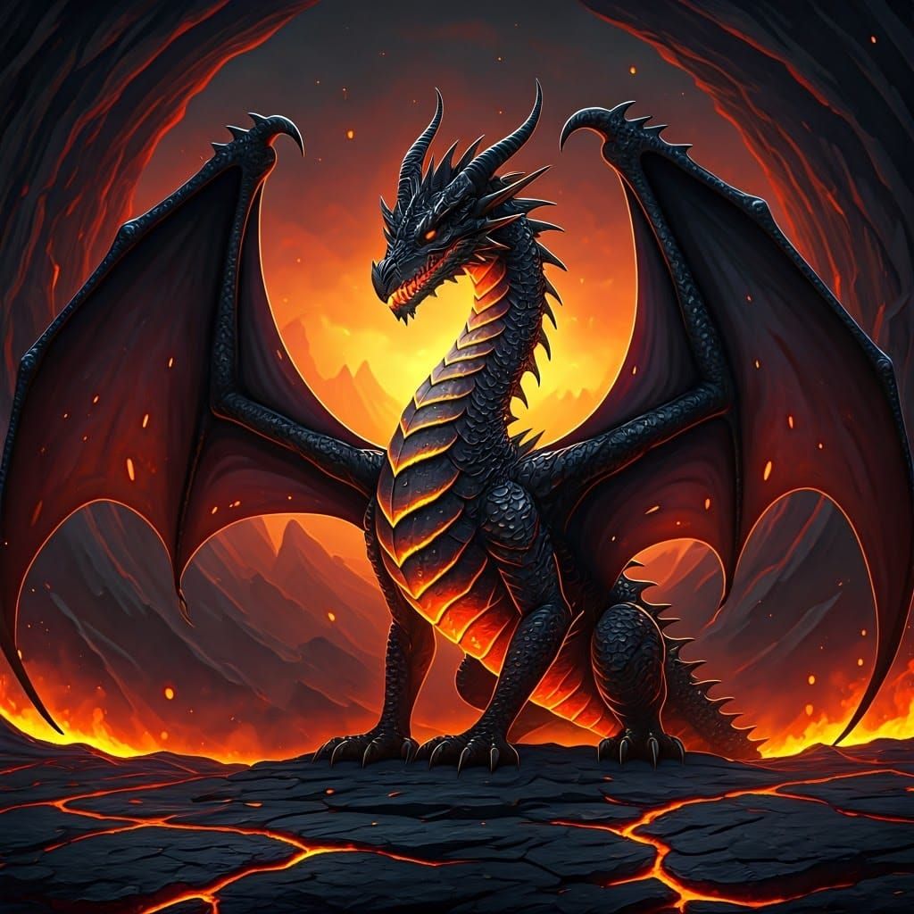 Lava Dragon in Volcanic Landscape