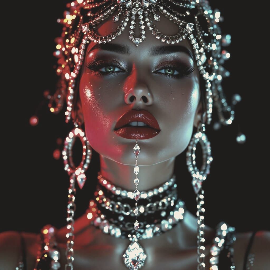 Glamorous Face Adorned with Chains and Diamonds