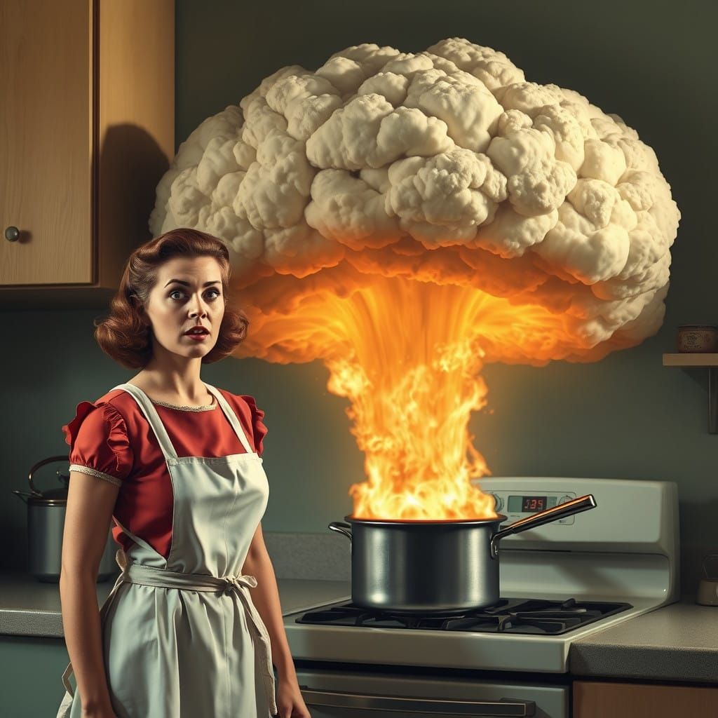 Hyperrealistic Mushroom Cloud Emerges from Frying Pan