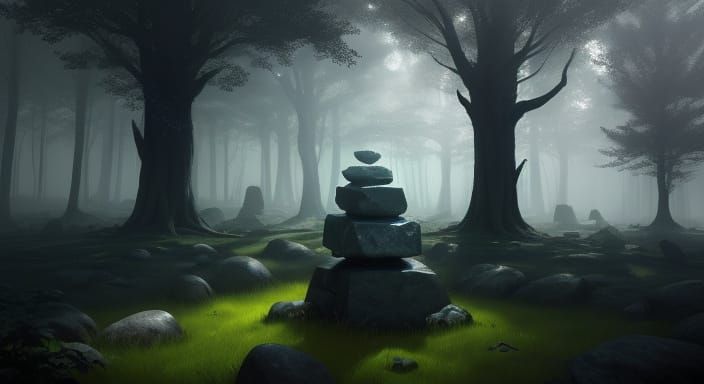Mysterious Glowing Stone in Ethereal Forest Clearing