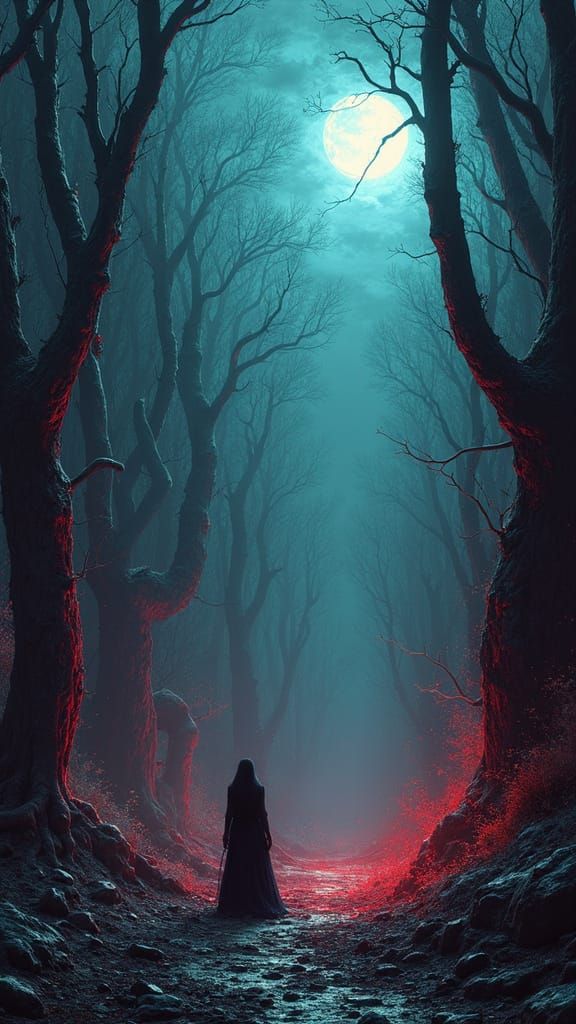 Ethereal Nightmare Realm in Dark, Saturated Colors