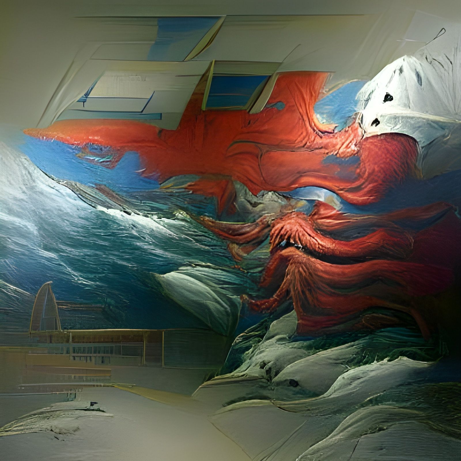 Horror-Style Coast Guard Building with Vibrant Colors