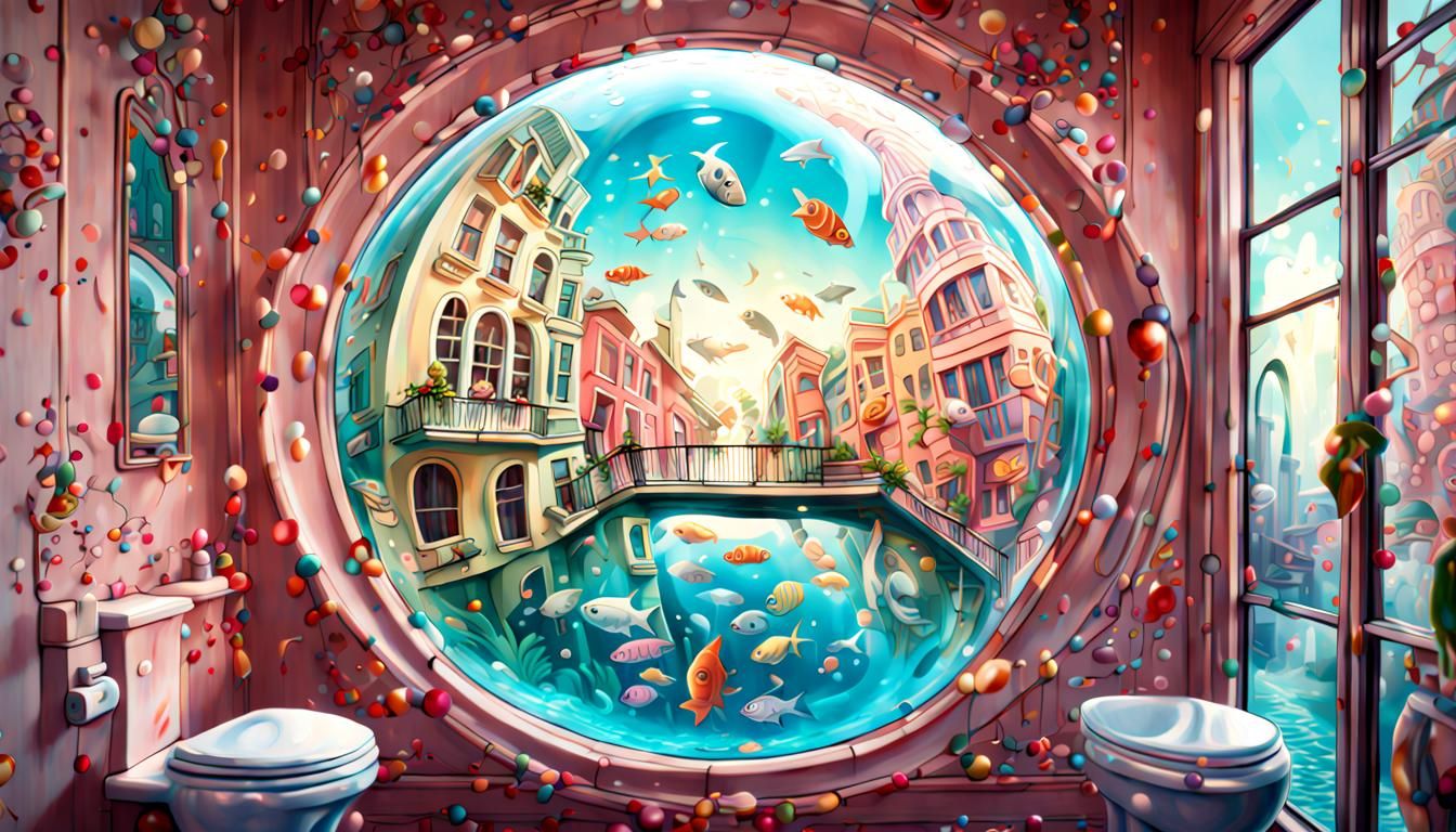 Faberge Toilet Inside Bubble, Photorealistic Hyperreal Scene