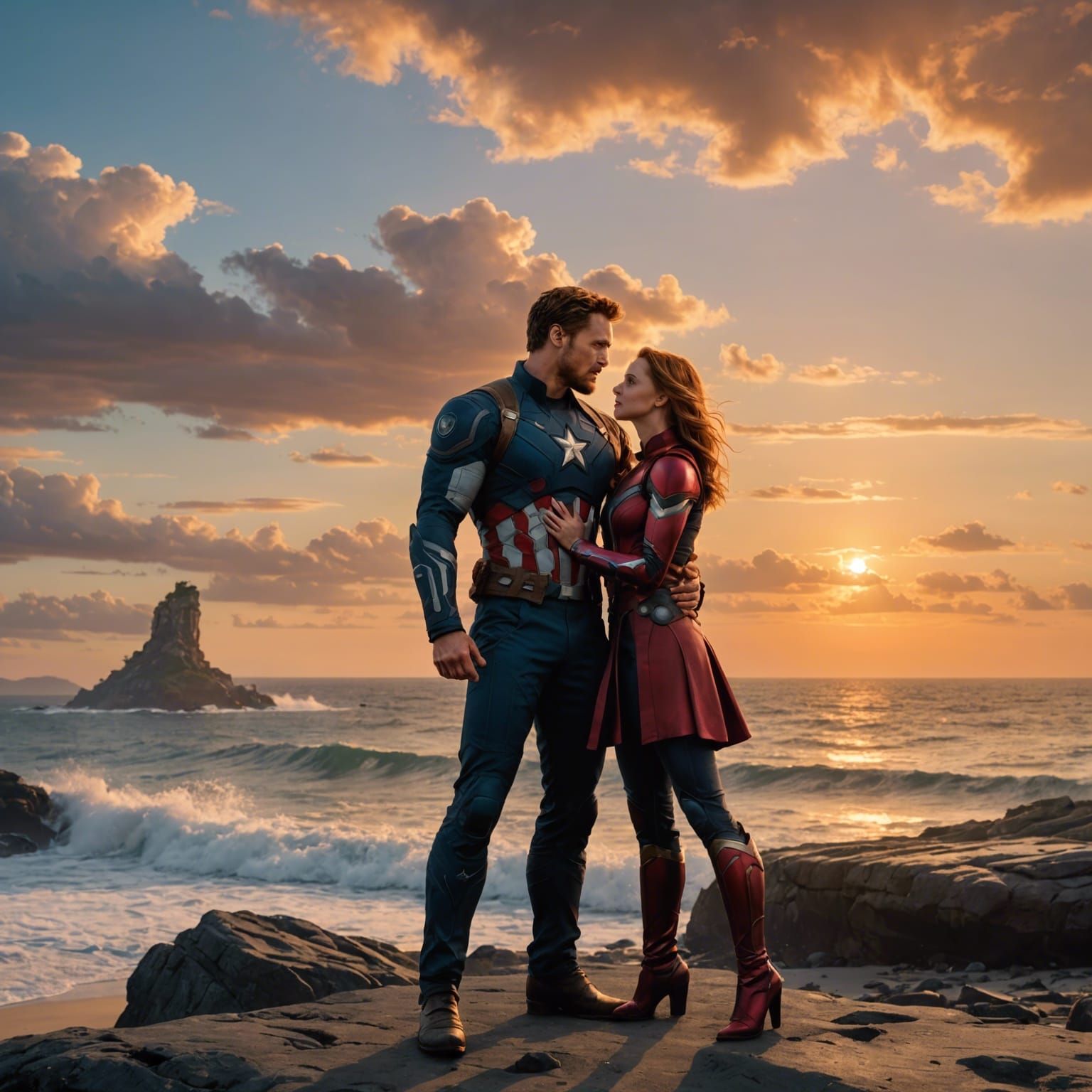Avengers in Love at Sunset Digital Painting