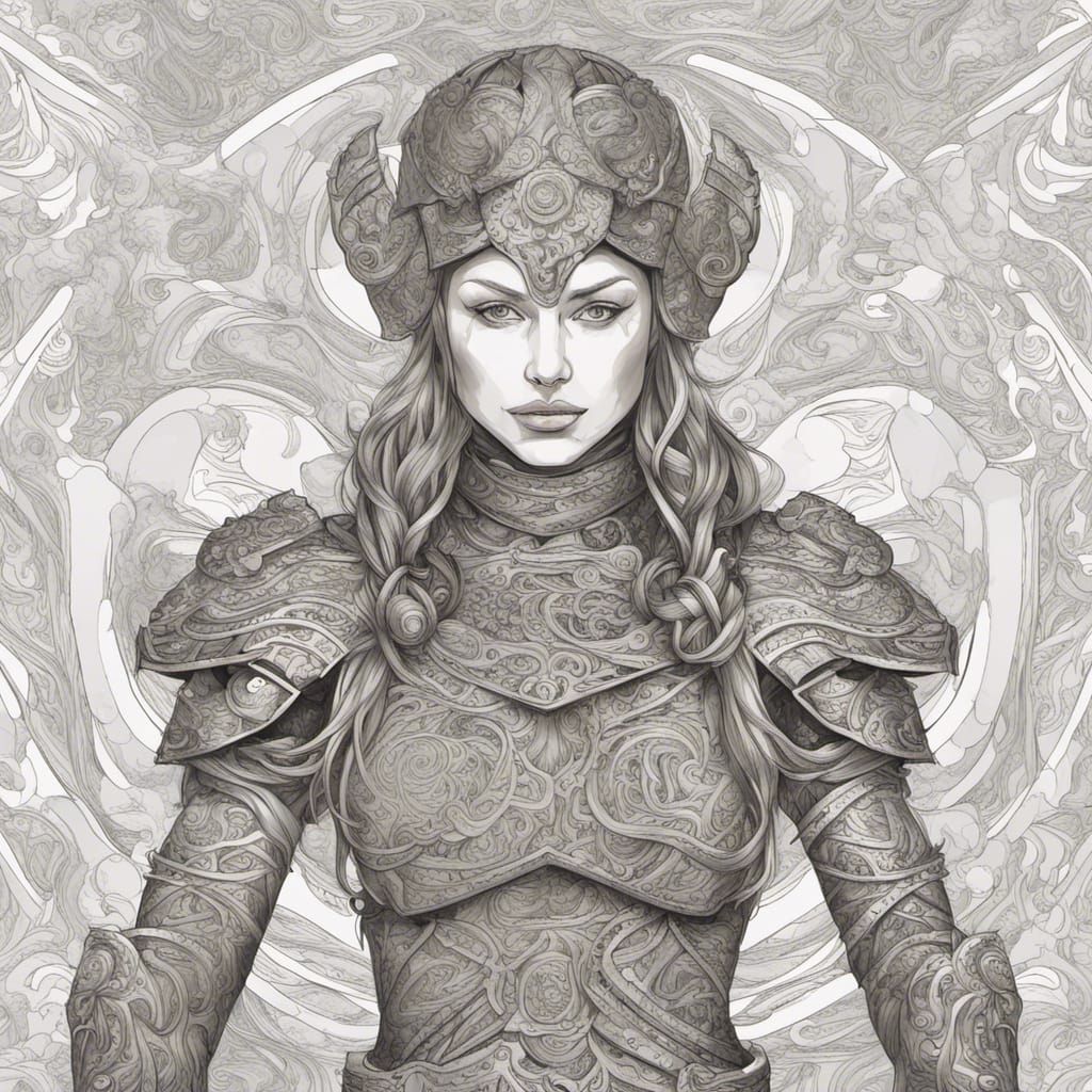 Female Viking Warrior in Armor with Fractal Design
