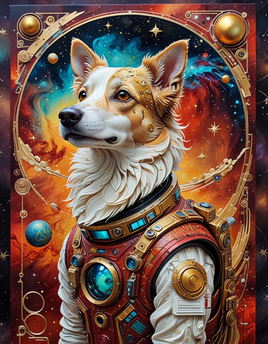 Cyberpunk Dog on Lunar Base in Surrealist Painting
