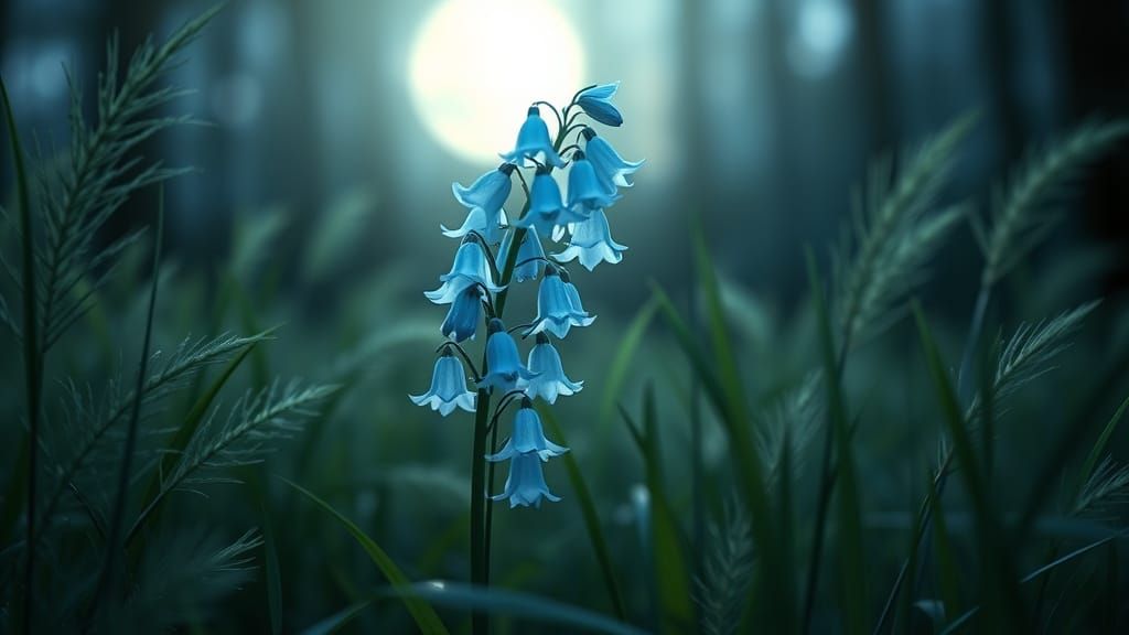 Ethereal Bluebell Bloom in Moonlit Forest