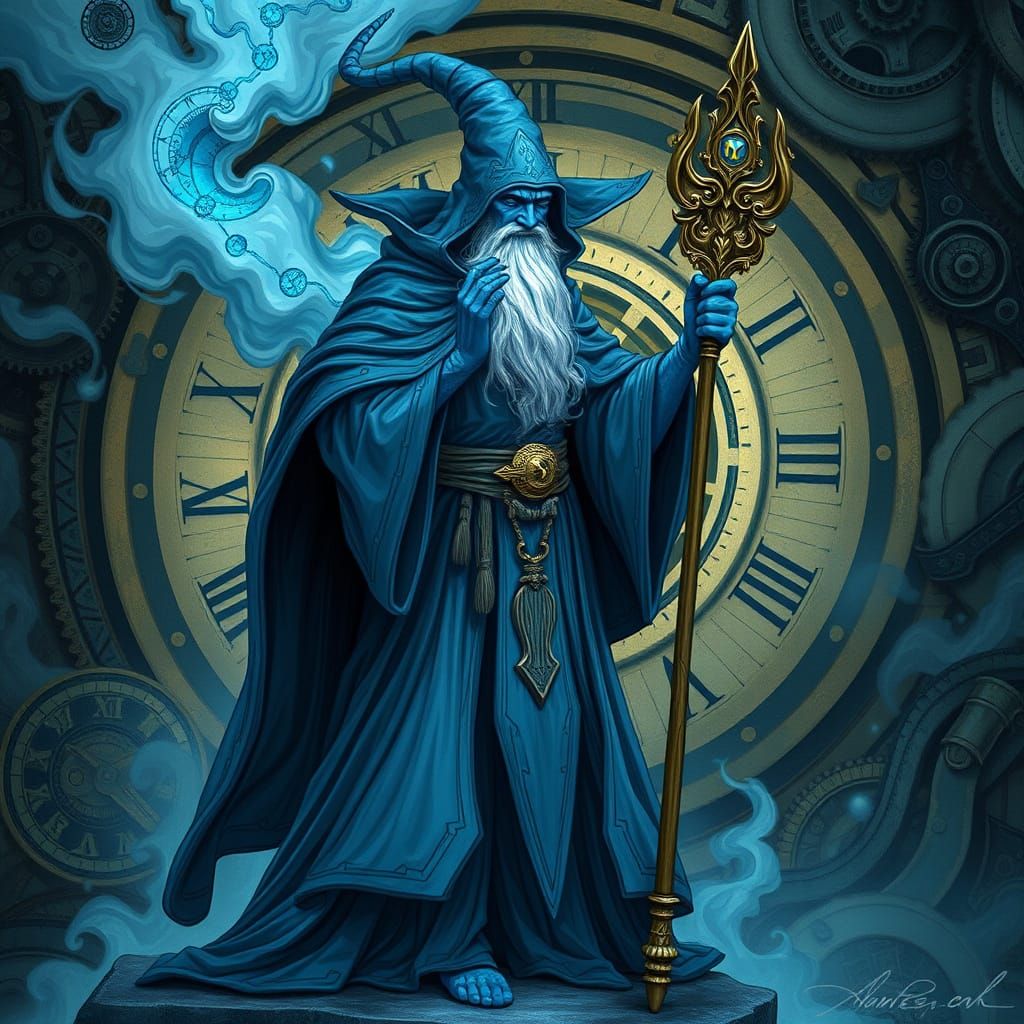 Mystical Timekeeper in Futuristic Robes