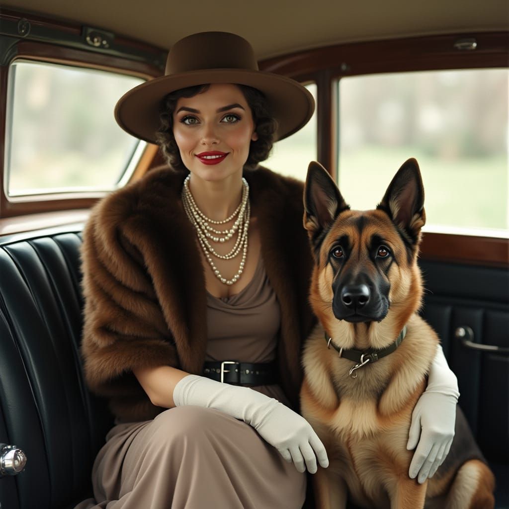 Glamorous 1930s Lady Steps Out in Style with Faithful German...