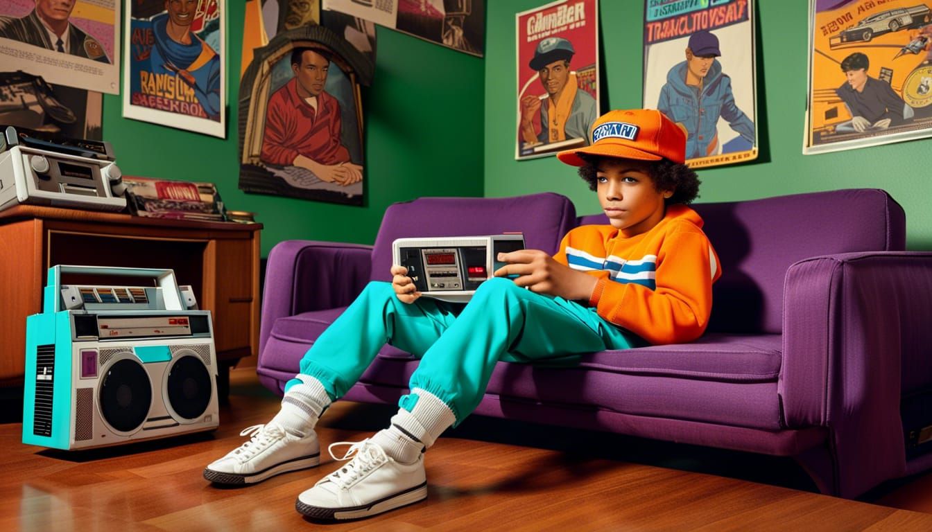 Nostalgic 1980s Boy Playing Game Boy