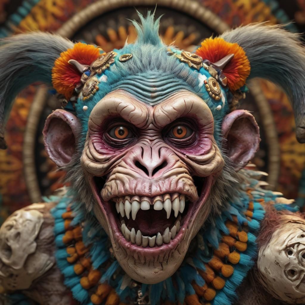 Hyperrealistic African Zombie Monkey Monster in a Vibrant Ma...