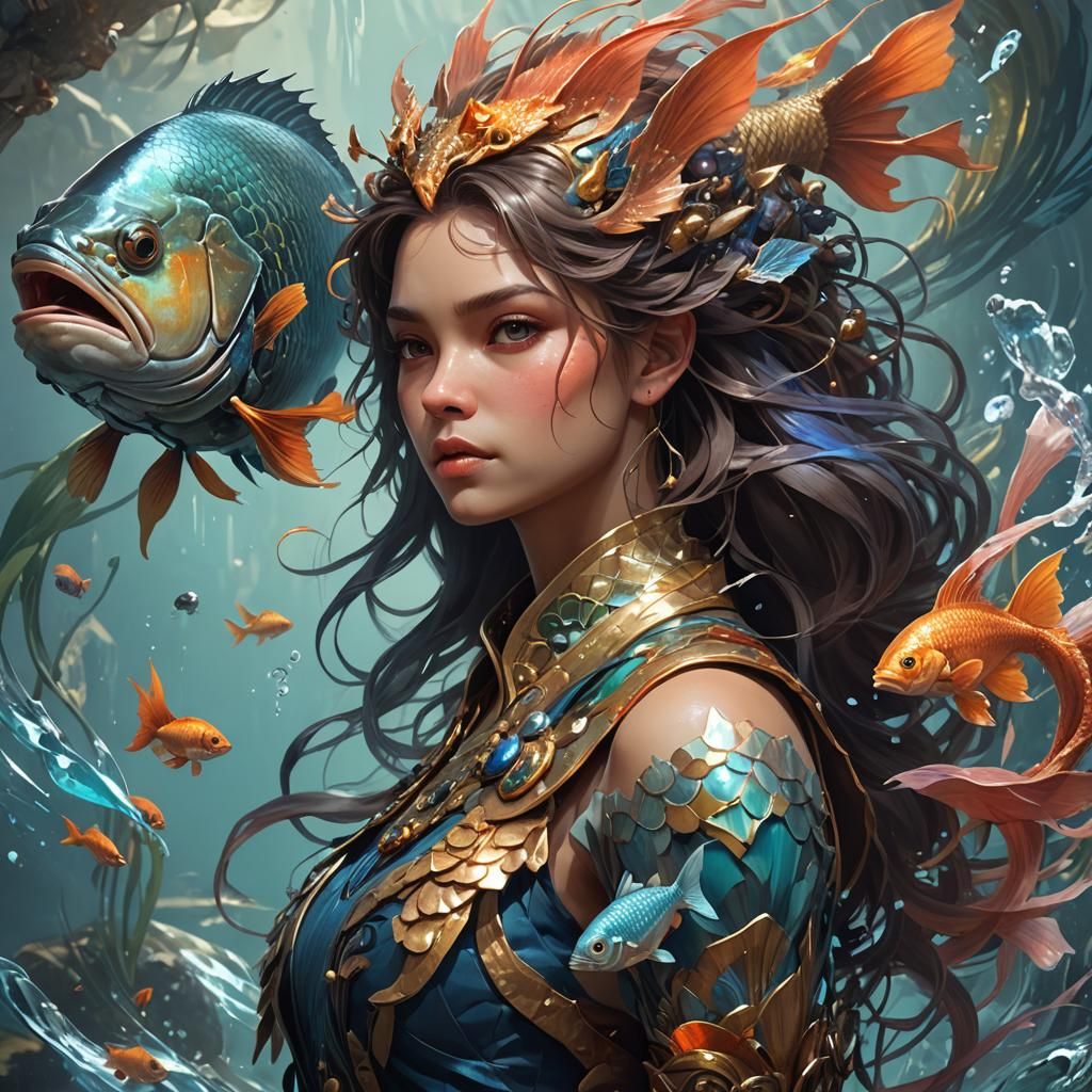 Fish-Human Chimera Portrait in Hyperdetailed Digital Art