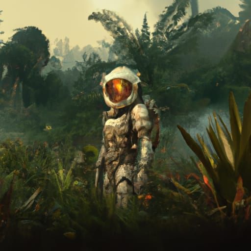 Cyberpunk Astronaut Lost in a Retro Jungle