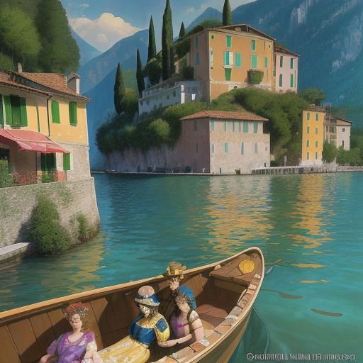 Lake Garda in Multicolored, Early 20th Century Style