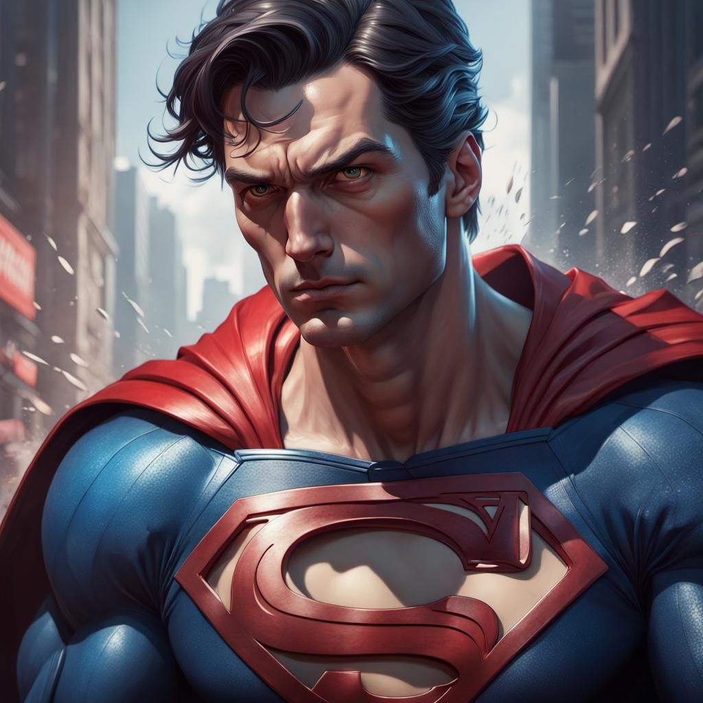 Dramatic Superman Portrait in Hyperdetailed Style