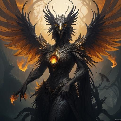 Mystical Burning Bird in Inferno, Fantasy Art
