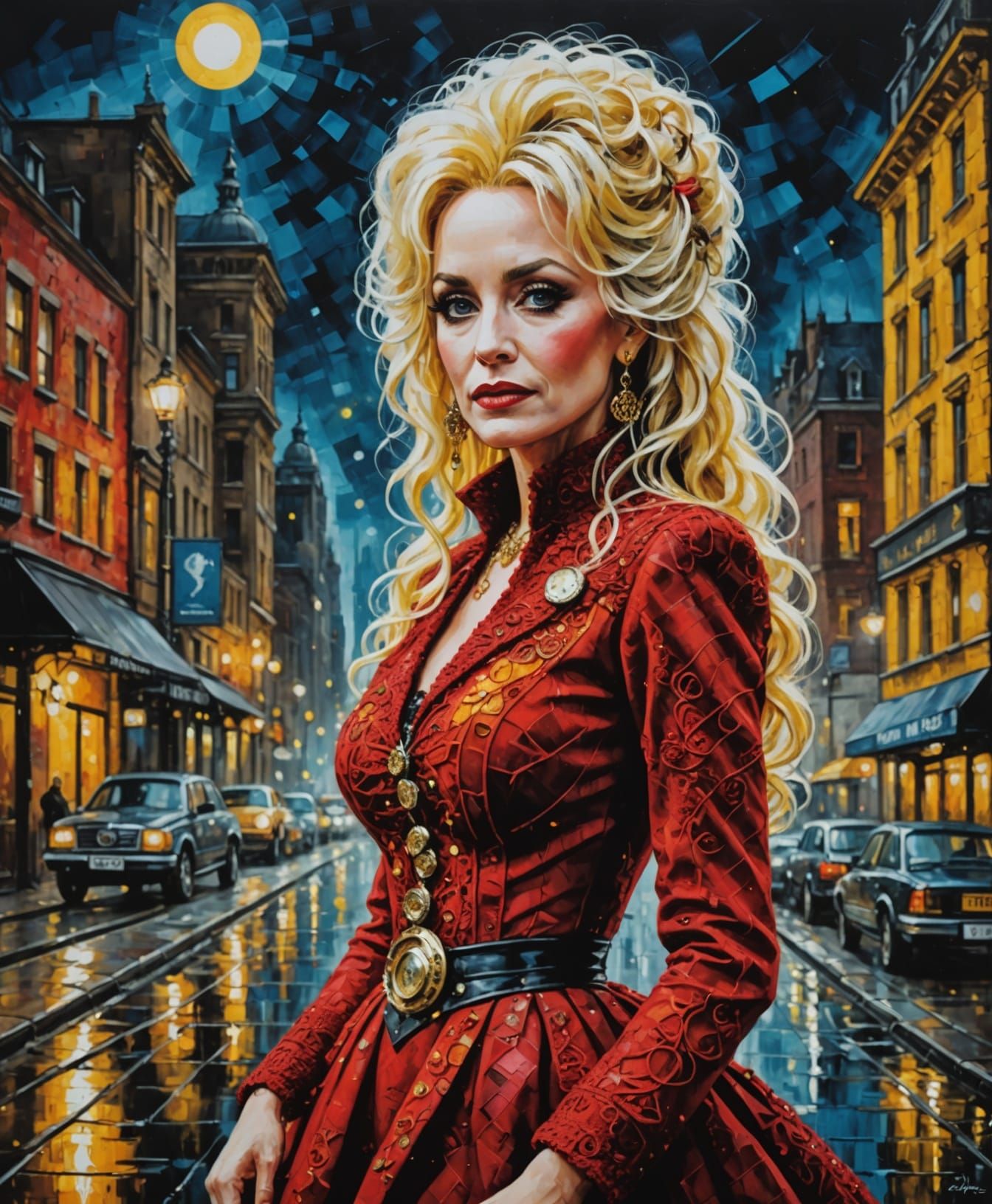 Steampunk Klimt Crochet Dolly Parton in Red Dress