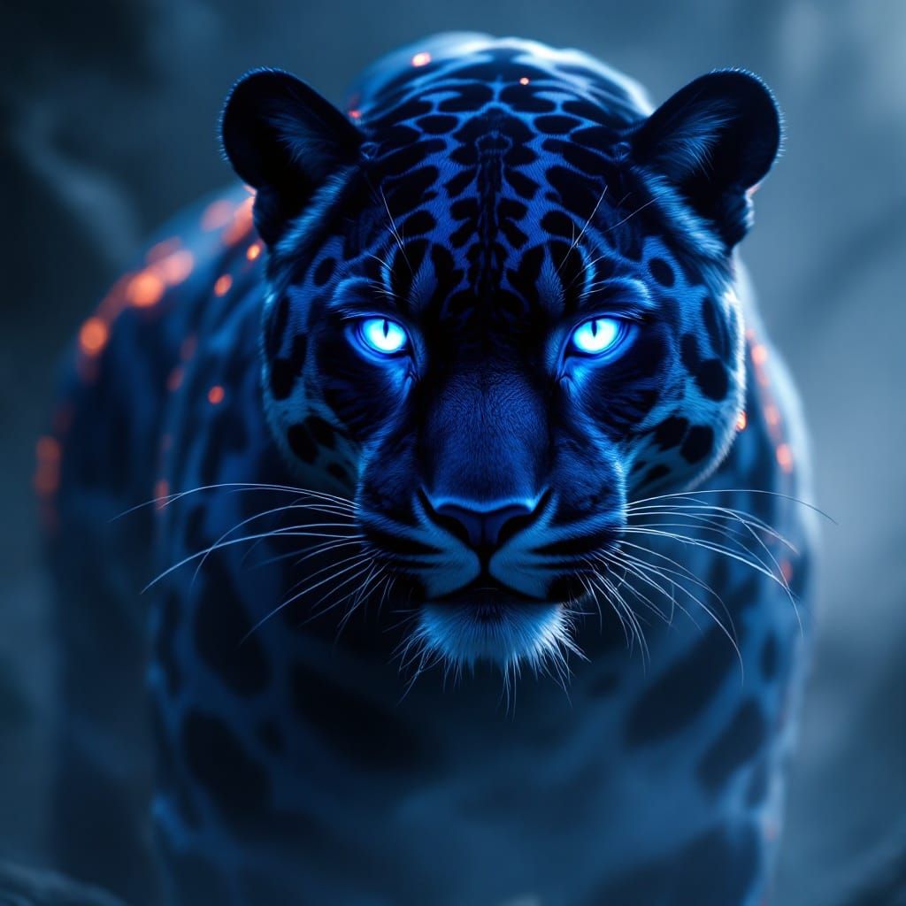 Ethereal Jaguar in Misty Blues, Cinematic Sci-Fi Masterpiece