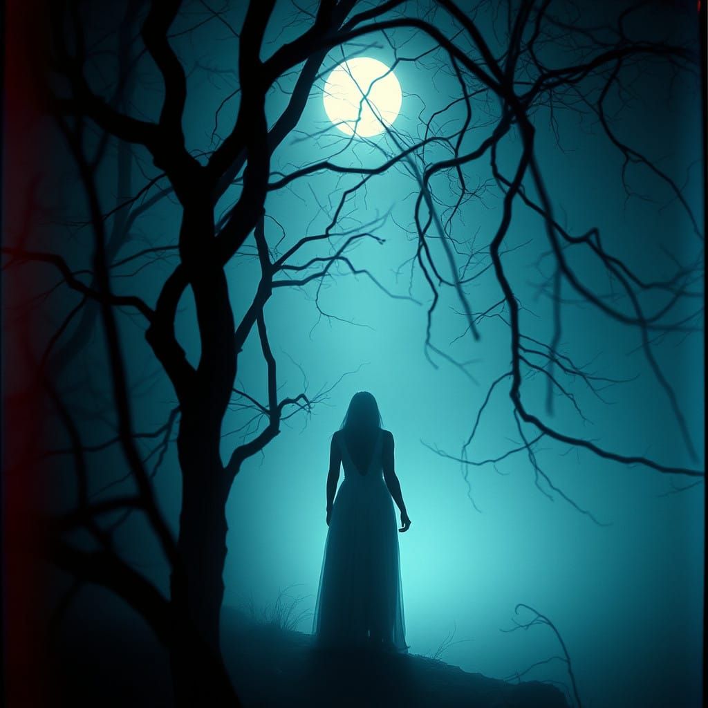 Moonlit Figure in a Twisted Forest