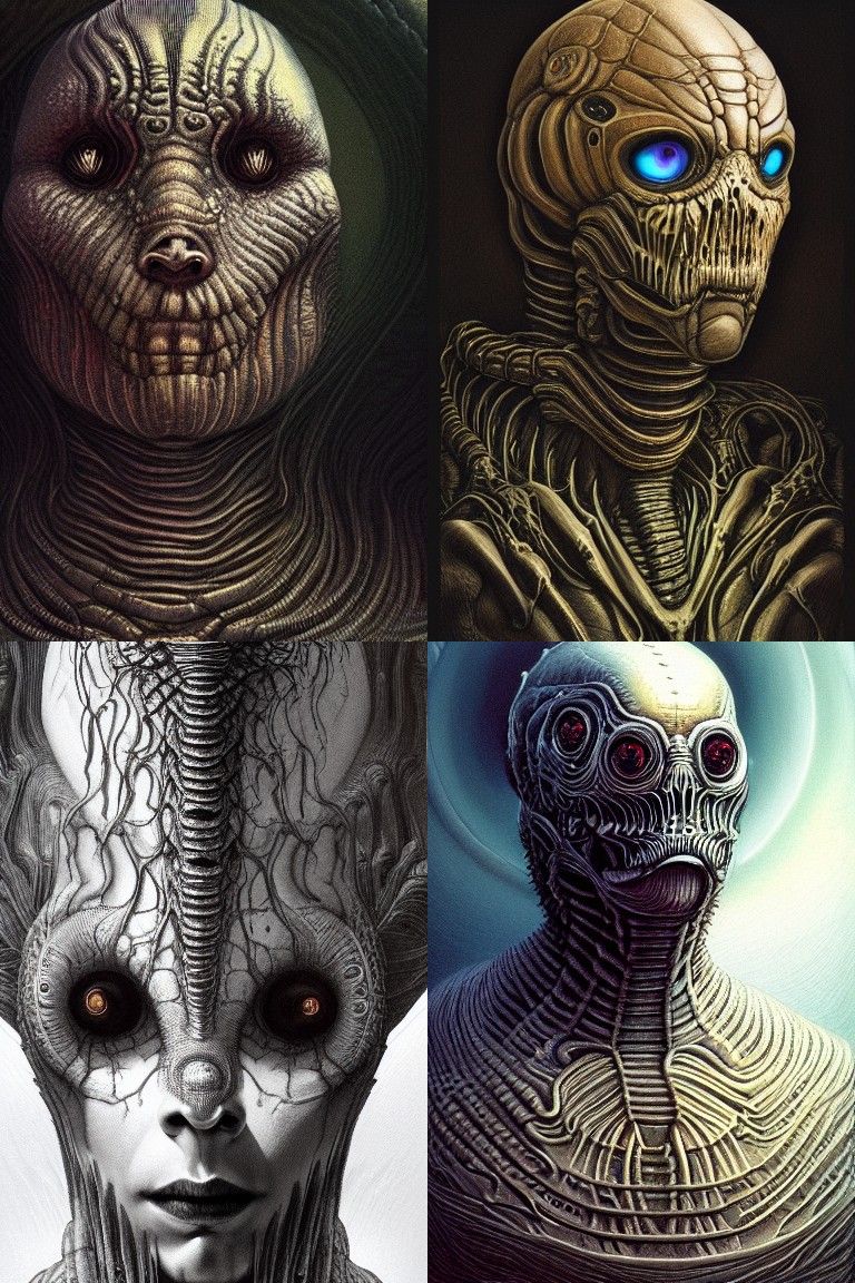 Majestic God Worm Hybrid Portrait in Giger Style
