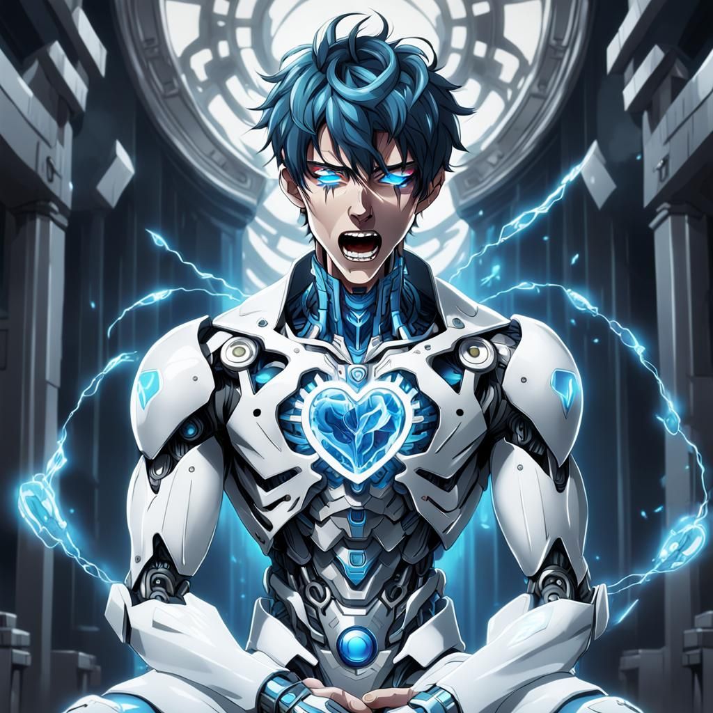 Anime Boy Crying with Glowing Tears