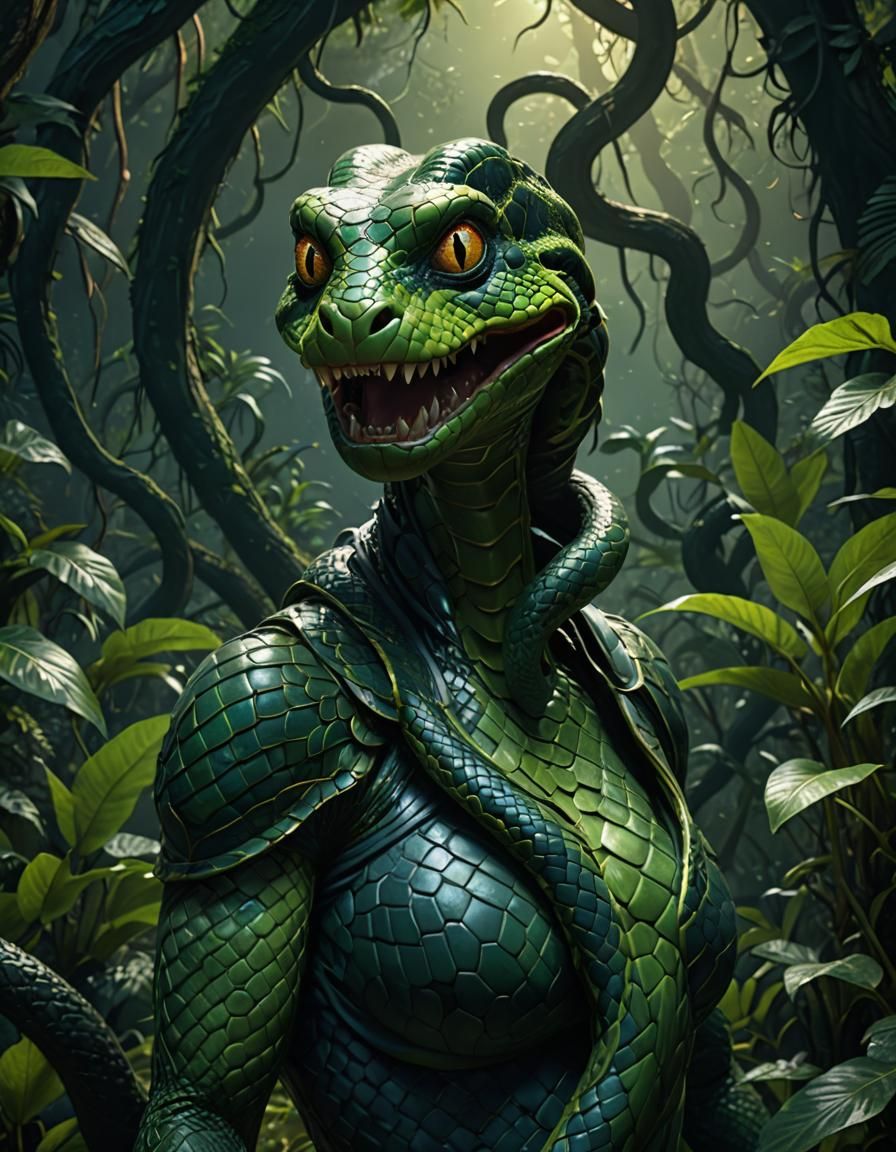 Hypnotic Snake and Devanagari Character in Jungle