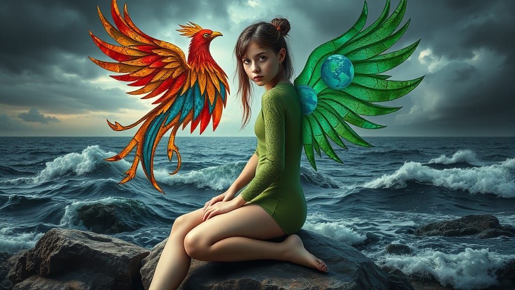 Girl Transforms Into Glass Sculpture by Stormy Sea