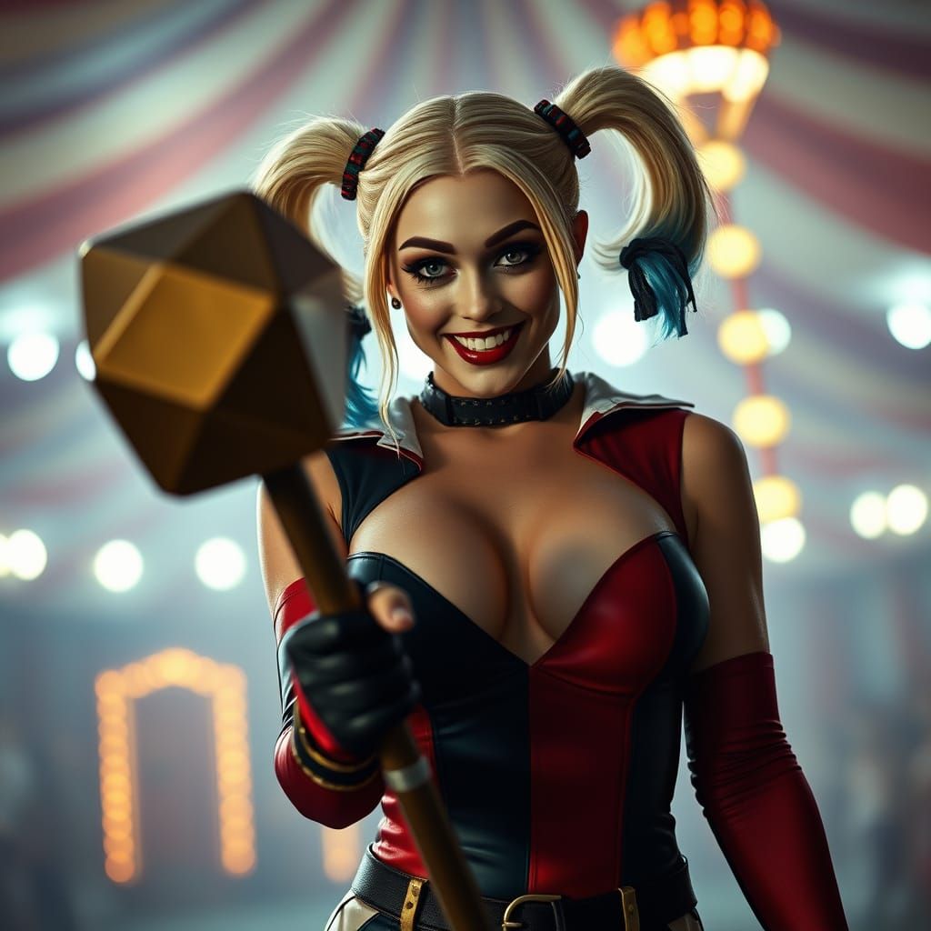 Sexy Harley Quinn Wields Epic Circus Circus Hammer