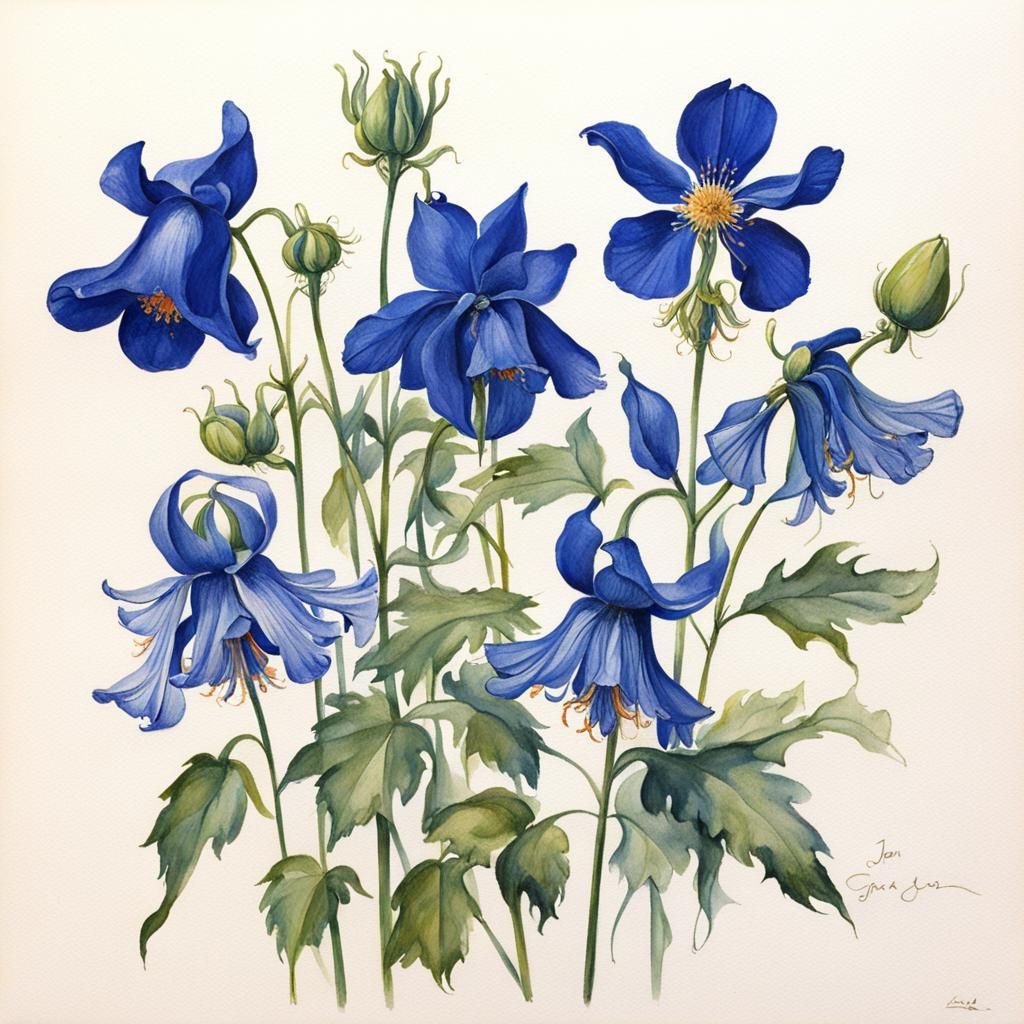 Blue Steppe Flowers: Botanical Ink Illustration