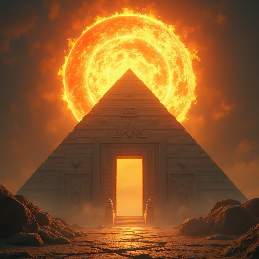 Burning Sun Temple Tunnel in Detailed Digital Art