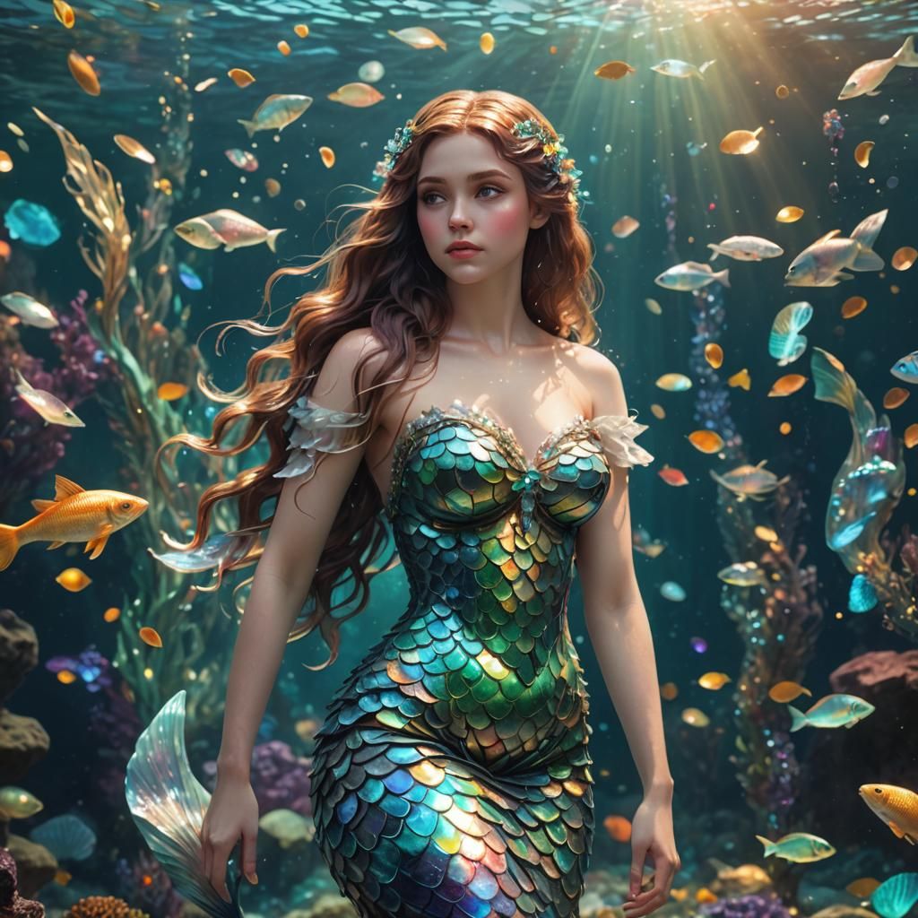 Opalescent Mermaid Portrait with Iridescent Details