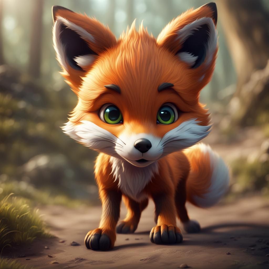 Fox Cub Sports: Detailed Matte Painting