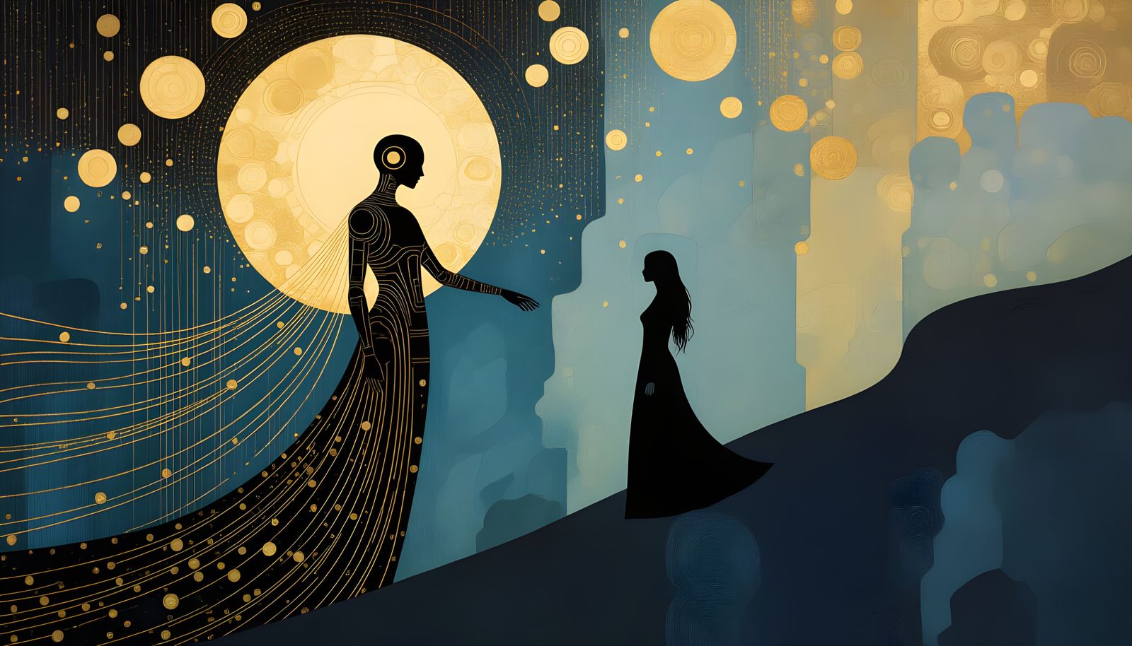 Ethereal Android Psychopomp Guiding Soul Through Abstract La...